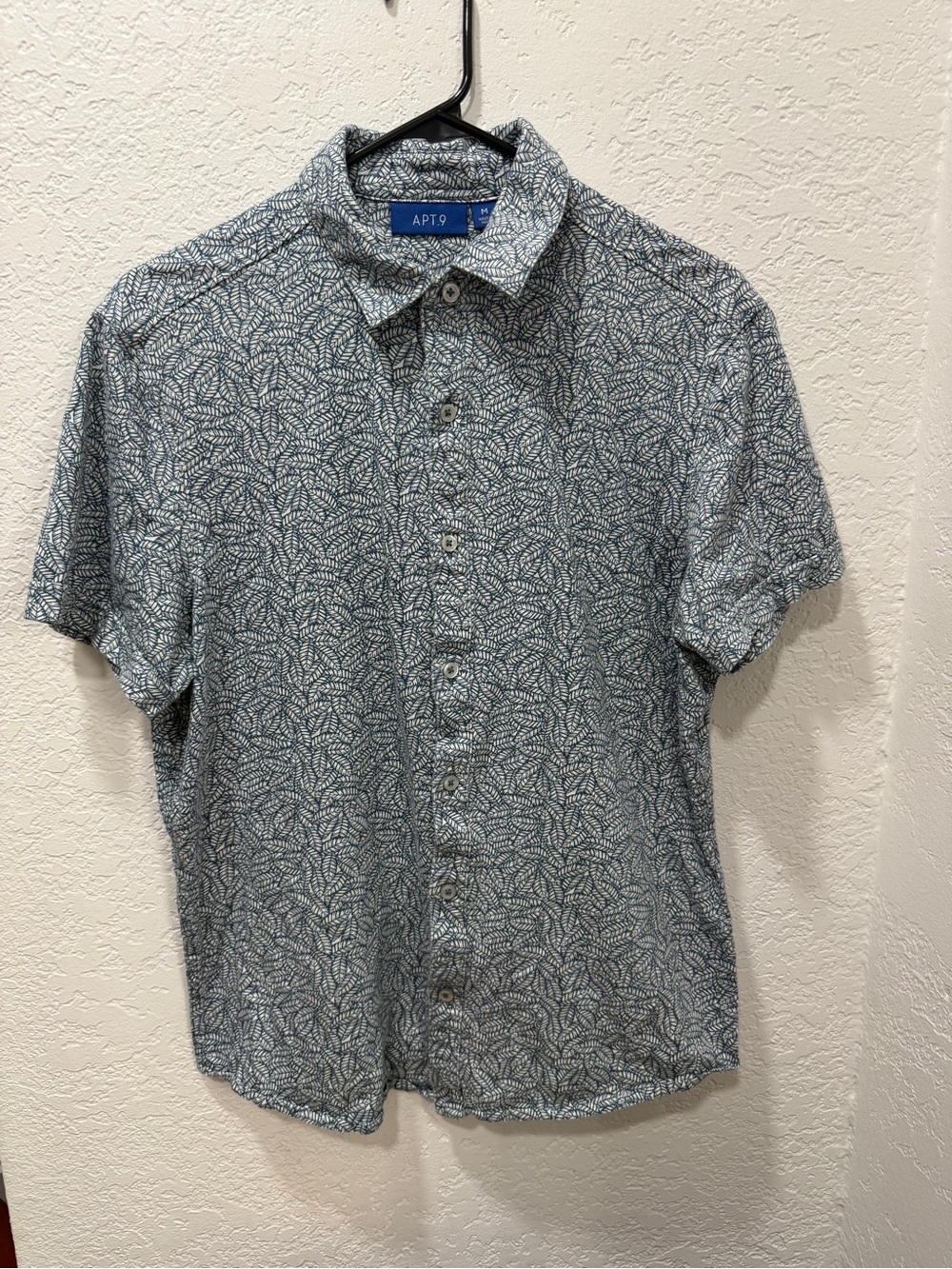 Apt. 9 Men's Teal Leaf-Print Short Sleeve Button-Down Shirt